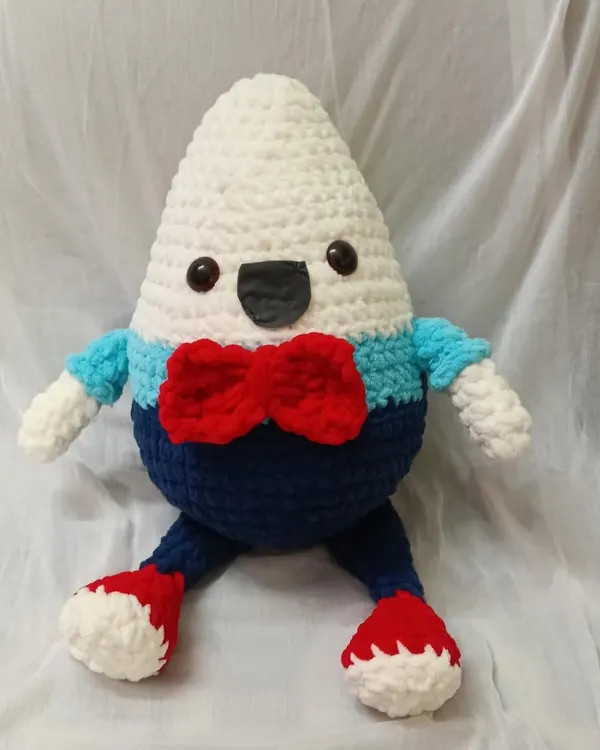 My 15-inch Humpty Dumpty soft toy is made from super soft velvety yarn, making him extra large and huggable. He's a classic nursery rhyme character brought to life.