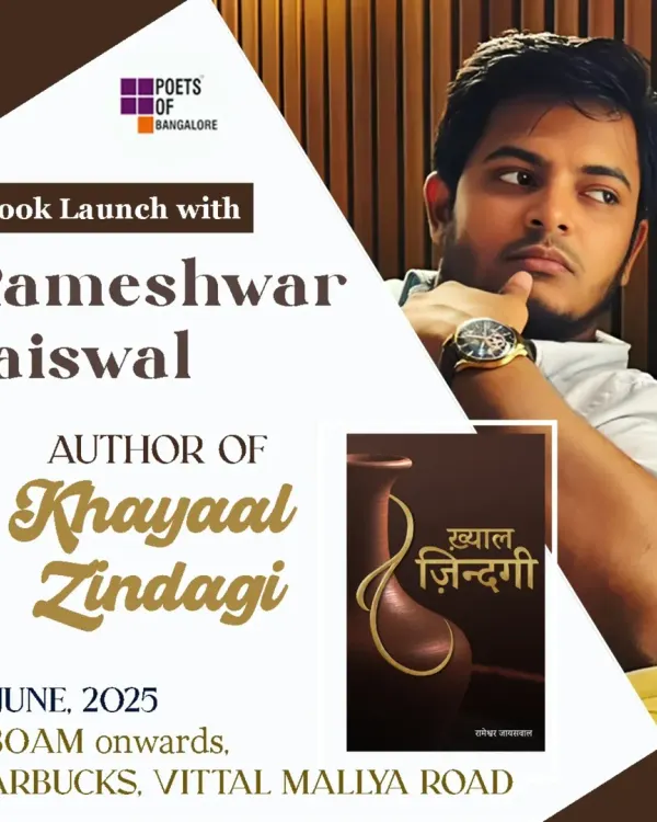 The official event poster for the book launch of "Khayaal Zindagi" by Rameshwar Jaiswal, featuring all key details in a clean, professional design.