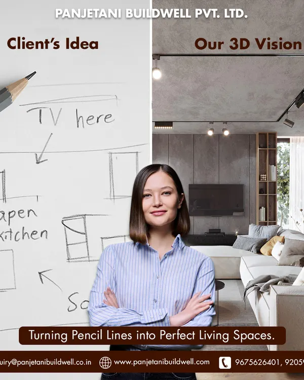 We specialize in translating your initial ideas, even a simple pencil sketch, into a fully realized 3D vision. This photorealistic render of a modern living room with an open kitchen demonstrates how we visualize the layout, lighting, and finishes before any physical work begins.
