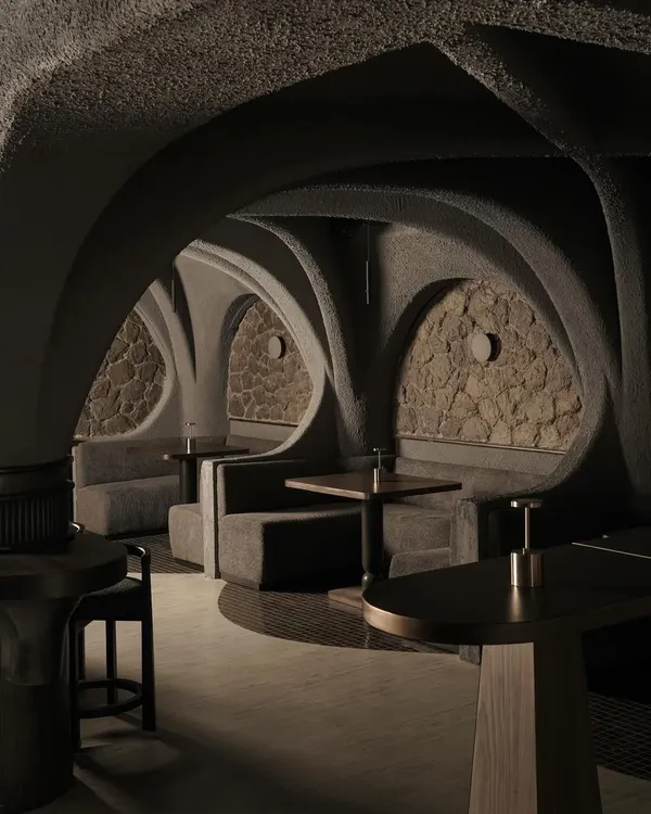 This is the heart of my philosophy: architecture as a physical memory. For this Japanese-inspired restaurant, I sculpted these concrete vertebrates to create cave-like enclosures, crafting a primal and intimate dining narrative that feels both ancient and modern.