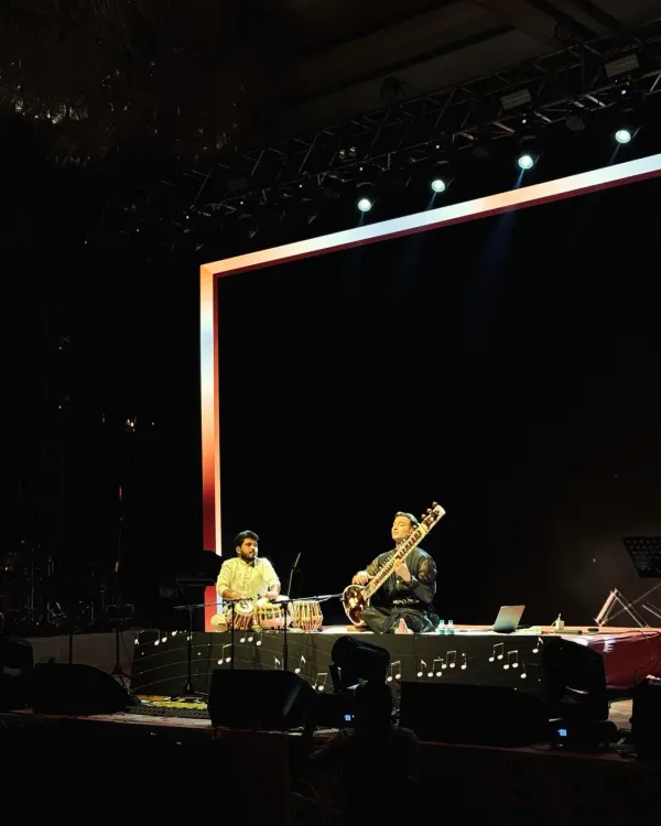A wide shot of the stage during a performance with Rishabh Sharma bhai in Kolkata. The scale of the production was incredible.