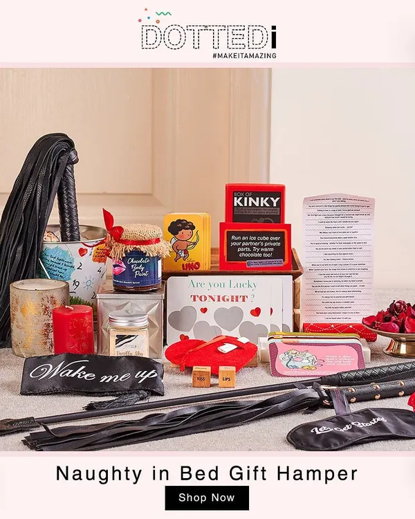 For a playful and adventurous couple, I've curated this "Naughty in Bed" gift hamper. It includes a variety of fun and kinky items to spice things up, perfect for a bachelorette gift or a cheeky Valentine's surprise.