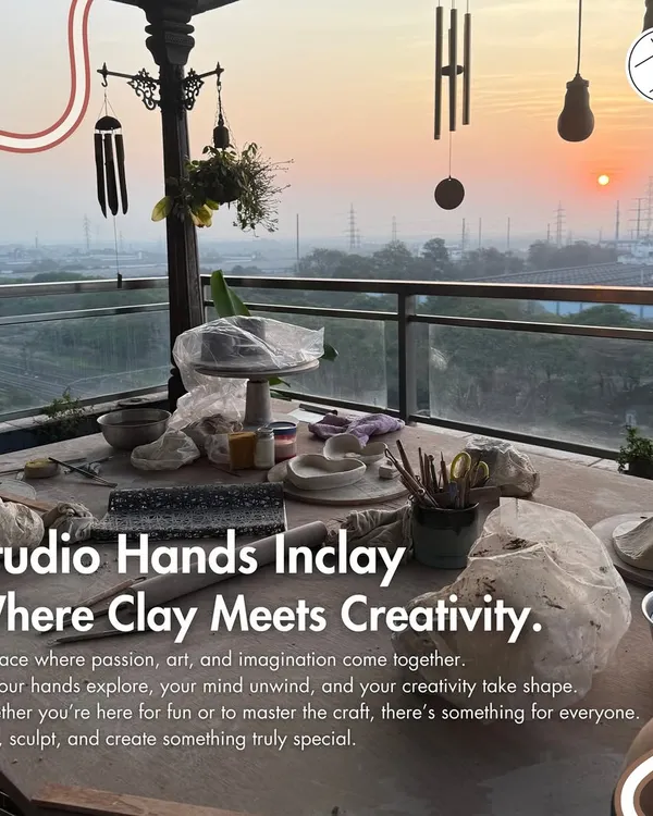 This is our studio, where clay meets creativity. It's a space where passion, art, and imagination come together, with a beautiful sunset view.
