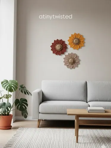 This is one of my favorite ways to bring warmth into a home. These handmade macramé flowers can brighten up any wall, whether it's above your sofa, in a cozy reading nook, or as a welcome in your entryway. I can customize the colors to perfectly match your style.