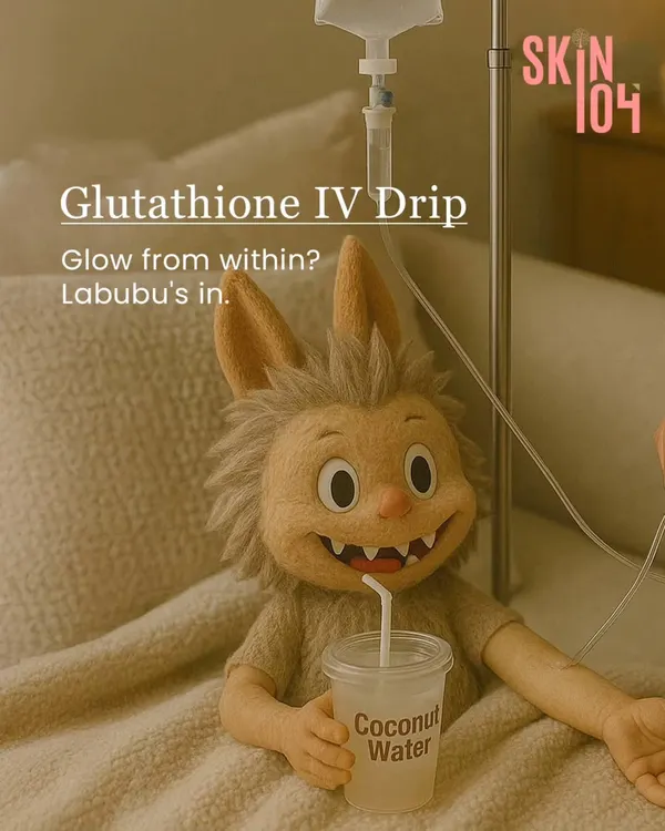 Even our mascot Labubu knows that a true glow comes from within. Our Glutathione IV Drip is the ultimate treatment for brightening your skin and boosting your overall wellness.