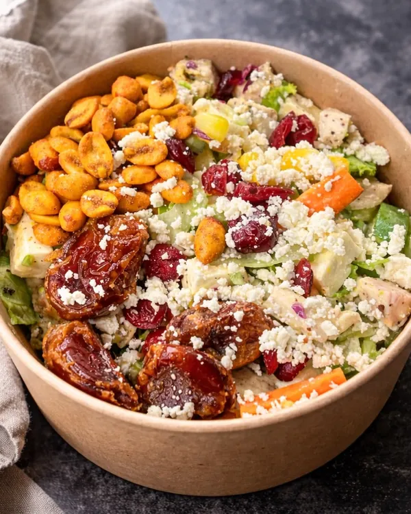 This is what healthy eating looks like at Healthio. My bowls are packed with fresh ingredients, interesting textures, and incredible flavor, like this one with dates, cranberries, crunchy peanuts, and crumbled paneer.