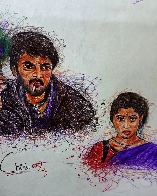 My scribble art tribute to Kiccha Sudeep's unforgettable performance in "Huccha". The mix of colors and chaotic lines captures the raw emotion of the character.
