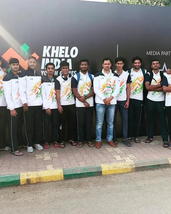 Our U21 men's basketball team standing together at the Khelo India Youth Games. As head coach for the team, it was a privilege to mentor these talented young players at one of India's most important national sports platforms.