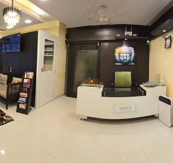 This is a panoramic view of my Aayuttam Ayurvedic Clinic in Mumbai. It is a calm and welcoming space where I offer Panchakarma and other traditional treatments.