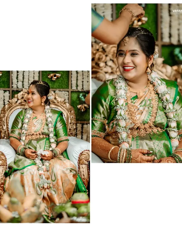 A beautiful collage from a traditional baby shower ceremony, or Seemantham. I capture both the formal portraits and the candid moments of the rituals.