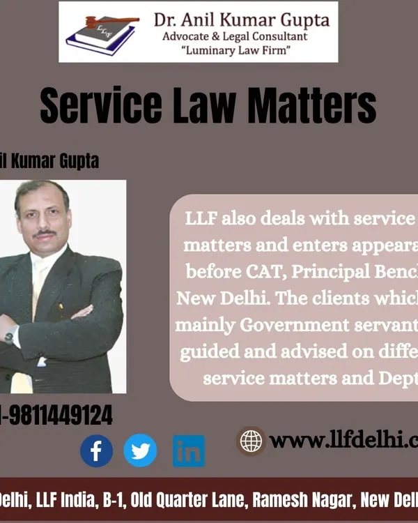 Our firm specializes in service law matters, providing expert guidance and representation for government servants before the Central Administrative Tribunal (CAT) in New Delhi.