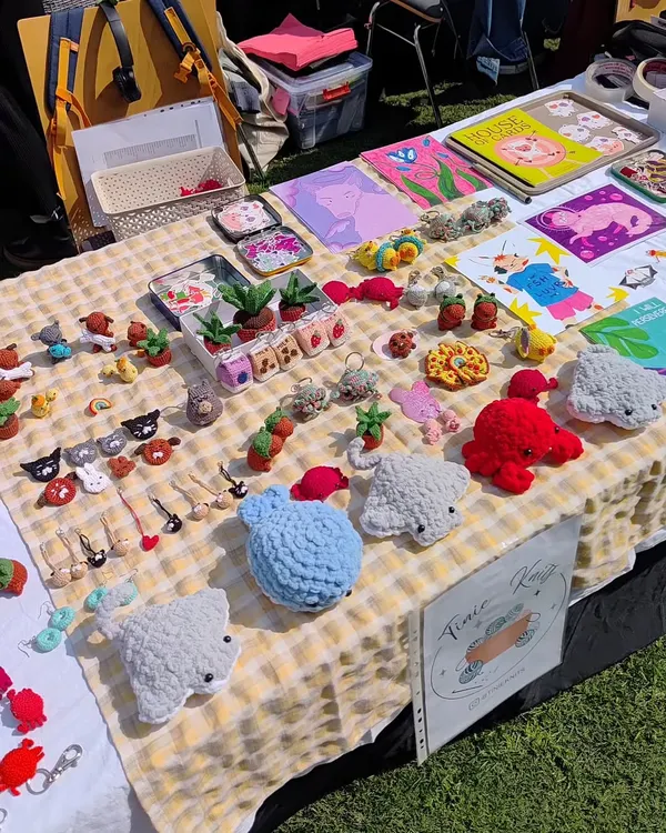 Here is a collection of my handmade amigurumi and crochet accessories. This photo highlights the different textures and shapes, from the soft stingray plushies to the tiny potted plant and character keychains, all part of my crochet India collection.