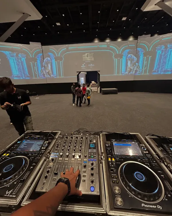My view from the console at the WOW Awards Asia. I use top-tier Pioneer DJ gear to deliver clean, powerful sound for events of any size.