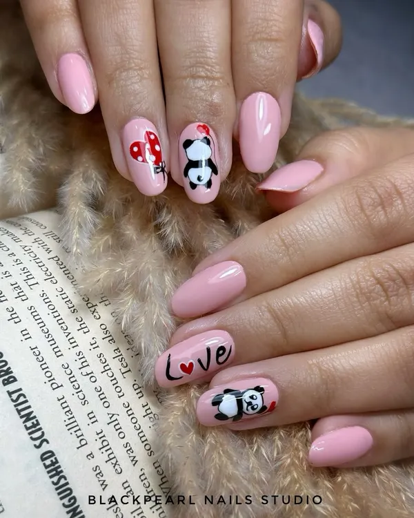 Cuteness overload for a panda lover. This custom set features adorable, hand-painted pandas and the word "Love" on a soft pink base. Every detail is drawn with a fine brush.