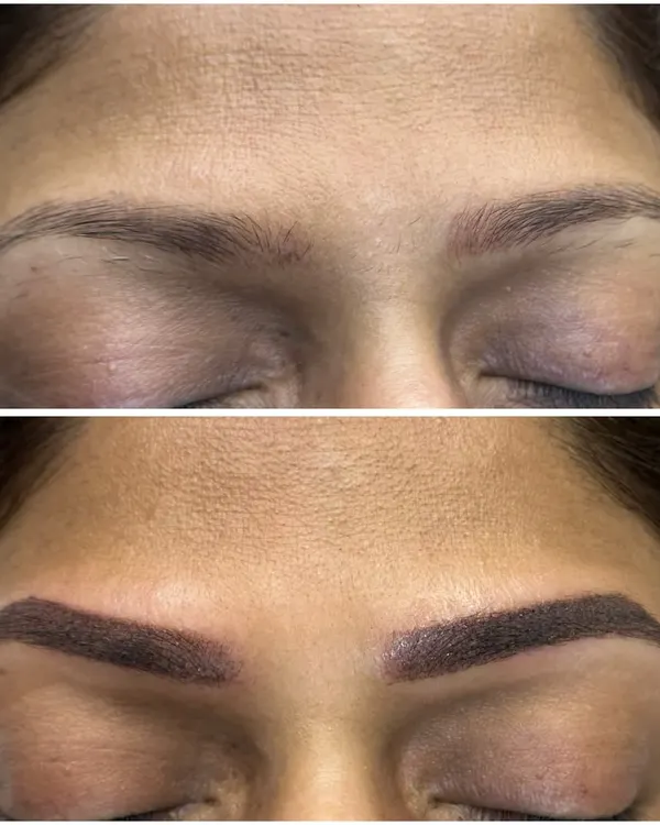 A stunning before and after of an ombre brows transformation. I took these brows from sparse to perfectly shaded and defined, creating a look that will last for years.