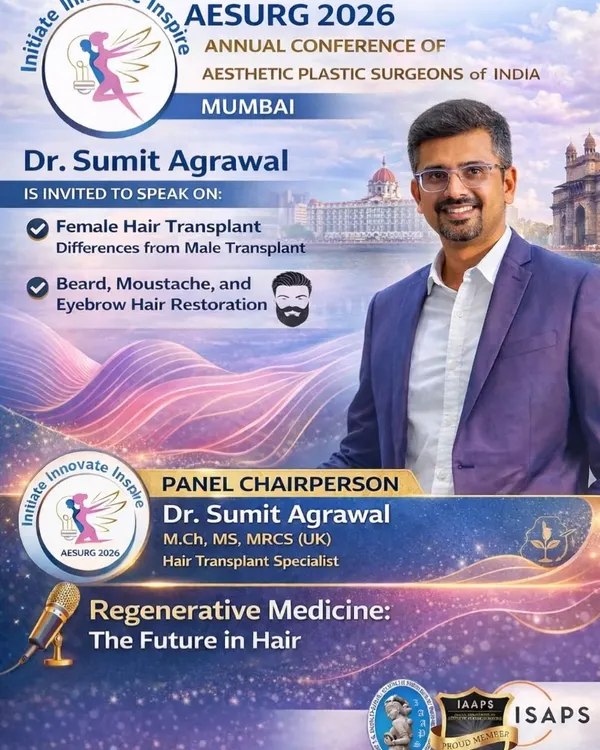 I was honored to be invited as a Speaker and Panel Chairperson at AESURG 2026, the Annual Conference of Aesthetic Plastic Surgeons of India. I spoke on female hair transplant, facial hair restoration, and the future of regenerative medicine.