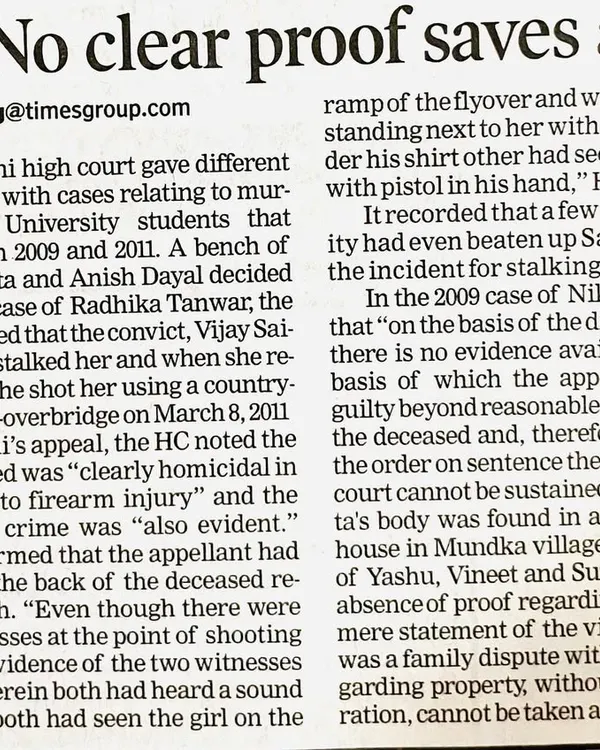 This newspaper clipping covers a complex murder appeal where we secured an acquittal for a client who had been incarcerated for 13 years. It is a reminder that justice, though sometimes delayed, must never be denied, and I will fight relentlessly to see it served.