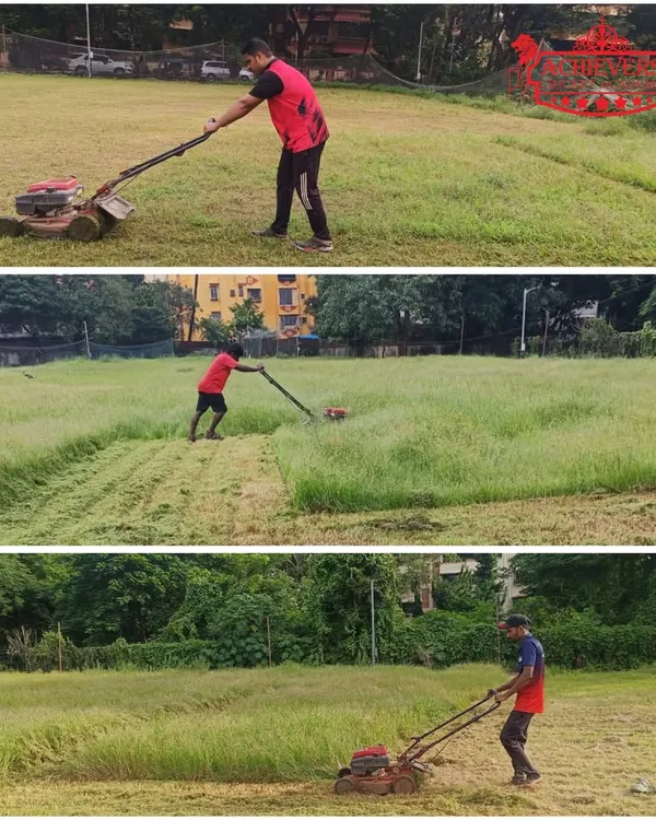 A collage showing our grounds team hard at work. Behind every perfect pitch lies hours of unseen effort, setting the stage for our players to grind and succeed.