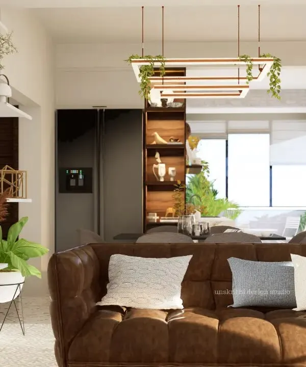 This renovated living space embodies a sophisticated French theme. By removing partitions, we created a seamless flow from the seating area to the dining space, unified by a calm, single-tone palette and carefully selected decor.