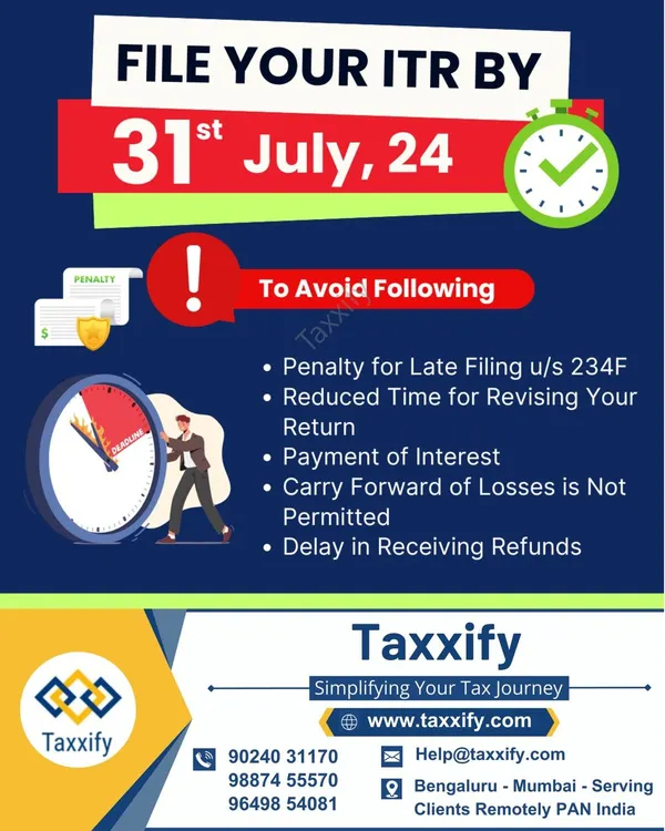 Filing your ITR by the 31st July deadline is crucial to avoid a cascade of negative consequences. As this graphic shows, late filing can result in penalties under section 234F, interest payments, and the inability to carry forward losses. We manage this process to protect you from these costly and unnecessary outcomes.