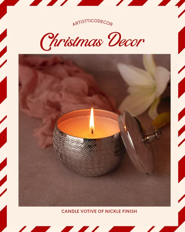 Part of my Christmas decor collection, this nickel-finish candle votive is perfect for adding a subtle festive sparkle. It's a simple piece that brings a lot of warmth.