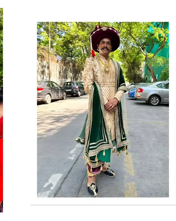 Channeling the regal spirit of a Maratha warrior. This client looks magnificent in our authentic Peshwai outfit, complete with the traditional hat and accessories.
