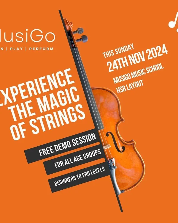 Curious about the violin? This poster announces one of our free demo sessions, a perfect no-commitment way to experience the magic of strings for the first time.