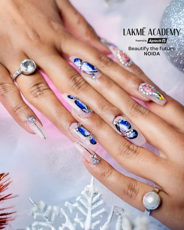 An exquisite example of Korean butterfly nail art. In our course, you'll learn this delicate and popular technique, including 3D elements and rhinestone application.