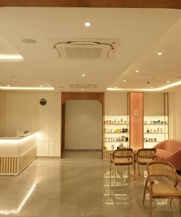 A view of our modern and serene waiting area. We've designed our clinics with comfortable seating and a calming aesthetic, ensuring your visit is relaxing from the moment you walk in.