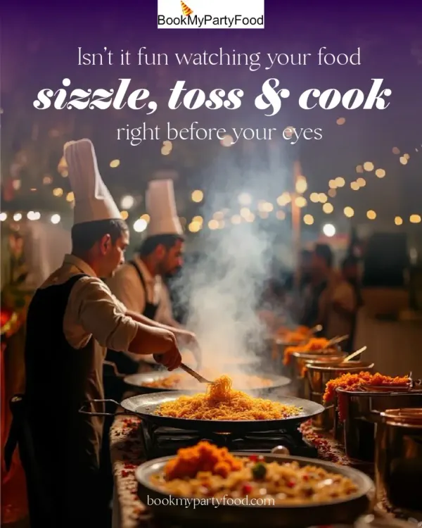 (Hero Media) I believe great food should be an experience. This is why I love setting up live counters where your team can watch their meals being tossed, sizzled, and cooked right in front of them, ensuring every bite is fresh and exciting.