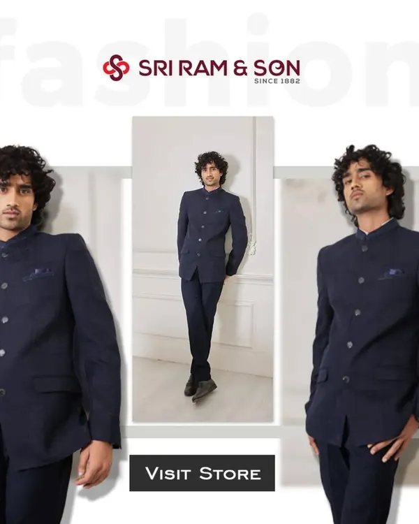 Exude unmatched sophistication with the impeccable allure of a Bandhgala. This navy blue Jodhpuri suit is versatile and timeless.