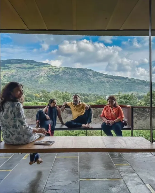 This is the essence of my work: creating spaces for connection and contemplation. Here at Villa Soham, a simple swing becomes a vantage point for experiencing the infinite, blurring the lines between the home and the majestic Nandi foothills.