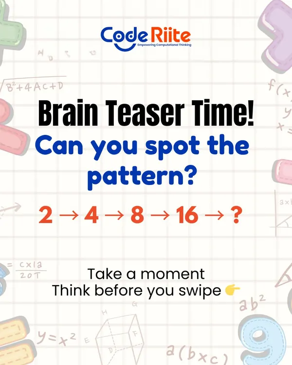 Can you spot the pattern? This number sequence puzzle is a great exercise in logical thinking and is similar to the challenges we use to teach kids about patterns and rules in our classes.