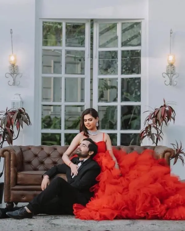 This is what fairytale moments are made of. A client looking absolutely radiant in my fiery red ruffled ball gown during her pre-wedding photoshoot. This dress is perfect for creating dramatic, unforgettable images.