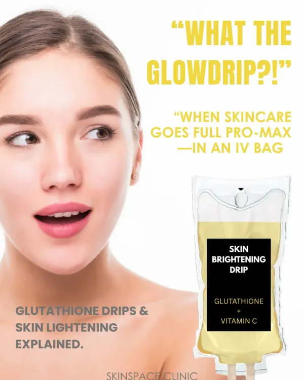 What is a GlowDrip? It's when skincare goes full pro-max in an IV bag. This treatment uses a powerful blend of Glutathione and Vitamin C to brighten skin from within, tackling dullness caused by stress and pollution.