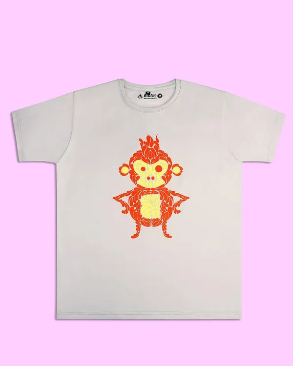A clean e-commerce shot of a Bira 91 graphic t-shirt on a plain white background with a pop of pink. This style ensures the product's design is the main focus, free from any distractions.