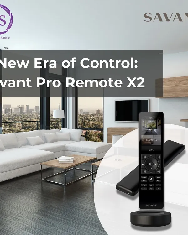 The Savant Pro Remote X2, shown here in a luxury living room, is the ultimate tool for personalized home control. It consolidates all your devices into one elegant and easy-to-use remote.