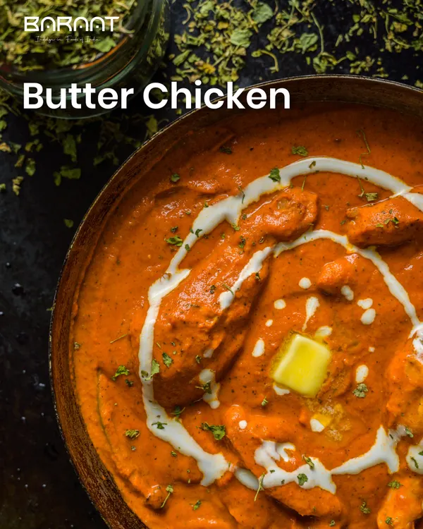 Our Butter Chicken is a true classic, perfected for the modern palate. We simmer tender, tandoor-grilled chicken in a velvety, aromatic tomato and cream gravy, finished with a dollop of butter for that signature rich flavour.