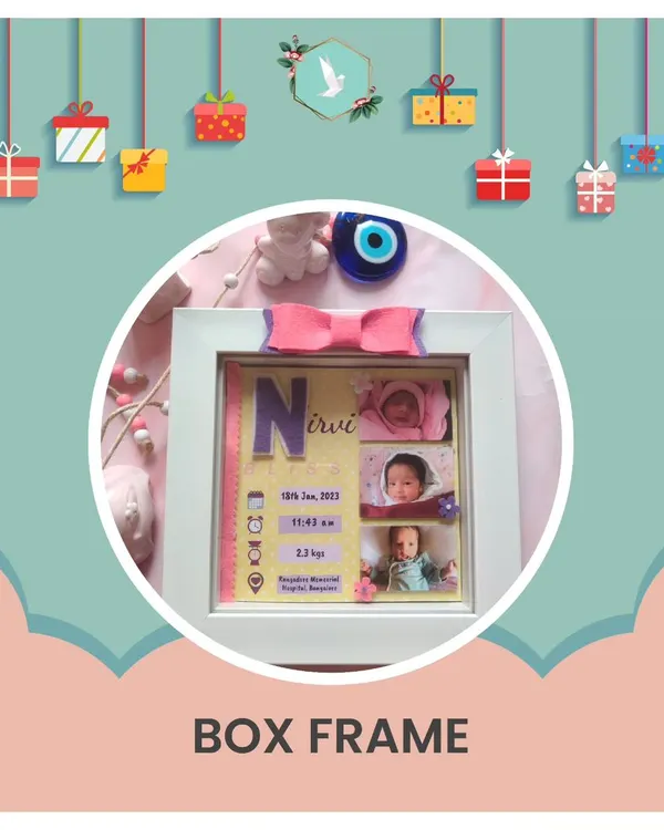Our personalized box frames are a perfect way to celebrate a new baby. We combine photos with the baby's name, birth date, weight, and other details to create a beautiful keepsake for the nursery.