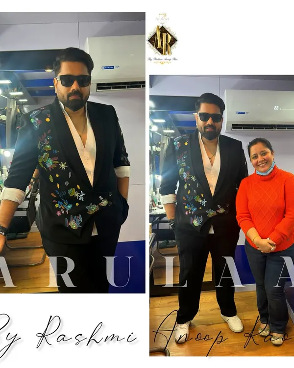 For this look on Tharun Sudhir, we took a sharp black blazer and added a splash of color with hand-painted floral motifs. This is a great way to upgrade an existing suit or create a new one with a lot of personality.