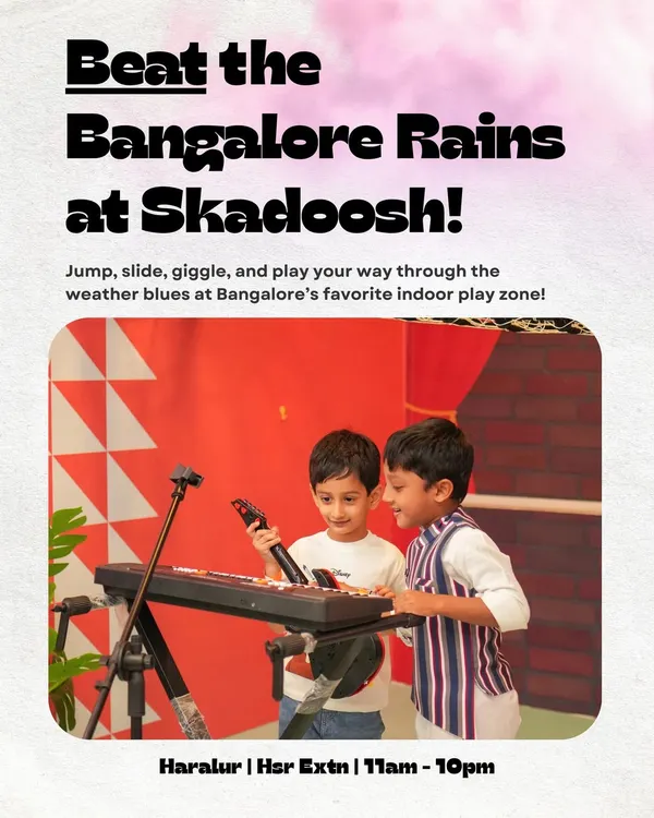 Bangalore rains won’t stop the fun. Skadoosh is the perfect indoor escape, offering a safe, dry, and endlessly entertaining play zone for kids to enjoy, no matter the weather.