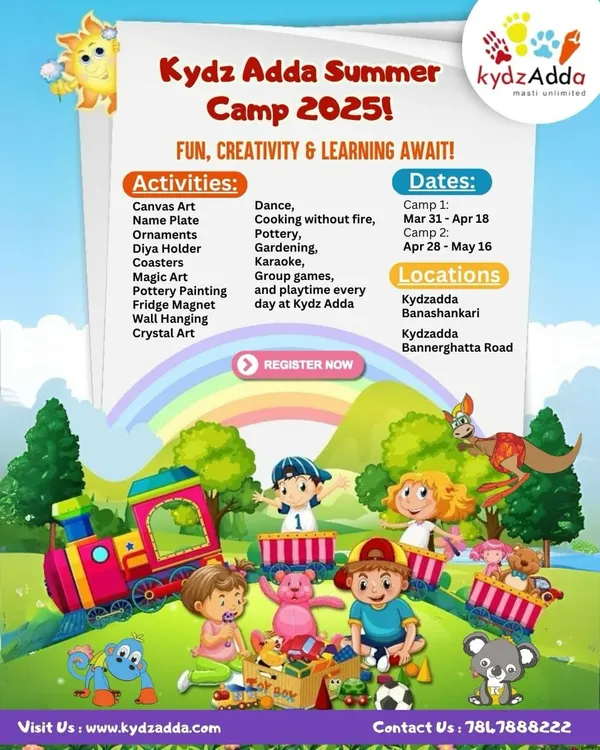 Our summer camp poster details the wide range of activities we offer, from canvas art and pottery to dance and fireless cooking. It's a complete package of fun, creativity, and learning.