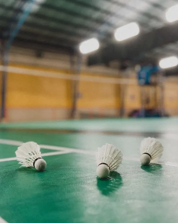 The calm before the storm. Shuttlecocks lined up and ready for the next intense match.