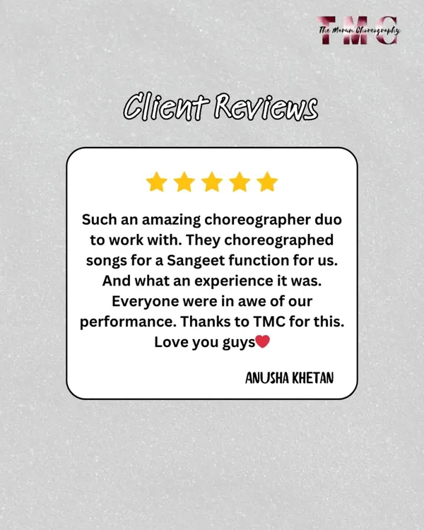 "Everyone was in awe of our performance." We love hearing feedback like this. Our goal is to make your sangeet dance a moment you'll be proud of.