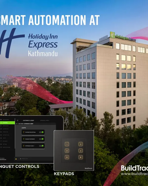 Holiday Inn Express in Kathmandu gets smarter with BuildTrack. We've implemented our hotel automation solution, including banquet controls and keypads, to provide effortless ambiance control and an enhanced guest experience.