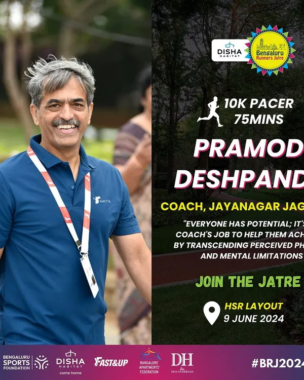 As a coach and pacer, I get to be on the ground with the runners. This poster for the Bengaluru Runners Jatre highlights my role. My philosophy is that everyone has potential; my job, whether as a coach or race director, is to help them achieve it by overcoming mental and physical barriers.