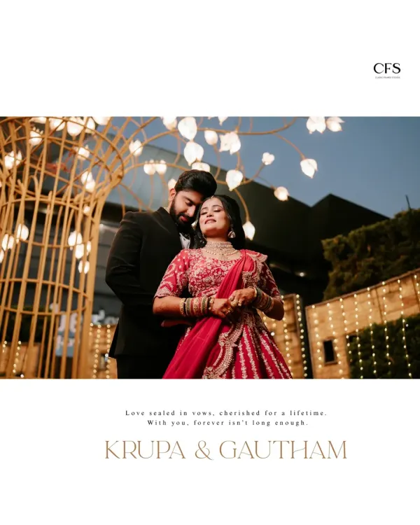 Love sealed in vows, cherished for a lifetime. We captured this couple against a backdrop of enchanting lights, creating a moment that feels like a fairytale, showcasing their grand celebration and deep connection.