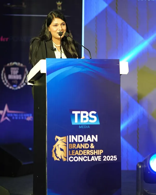 A focused moment at the podium during the TBS Media Indian Brand & Leadership Conclave. I ensure every segment, from keynote speeches to award announcements, is delivered with clarity and polish.