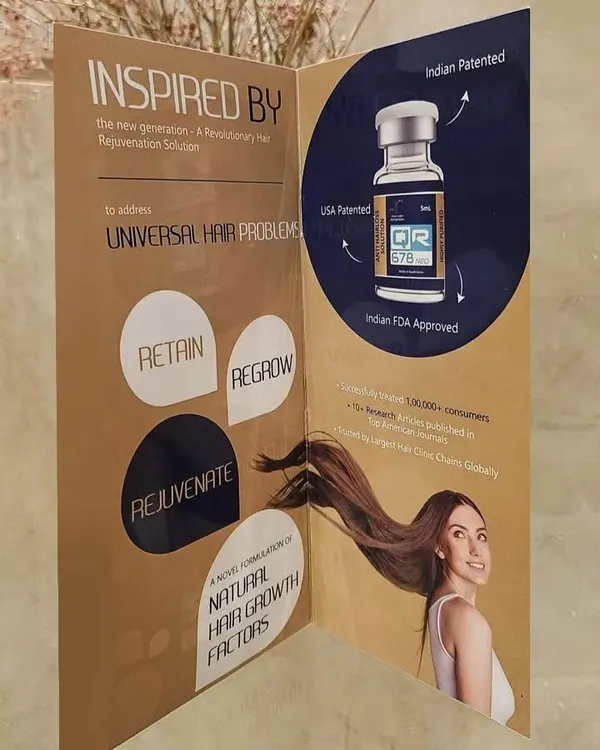 We are proud to offer the revolutionary QR678 hair rejuvenation solution. This brochure details the Indian Patented and US Patented, FDA-approved formula designed to address universal hair problems by helping to retain, regrow, and rejuvenate hair.