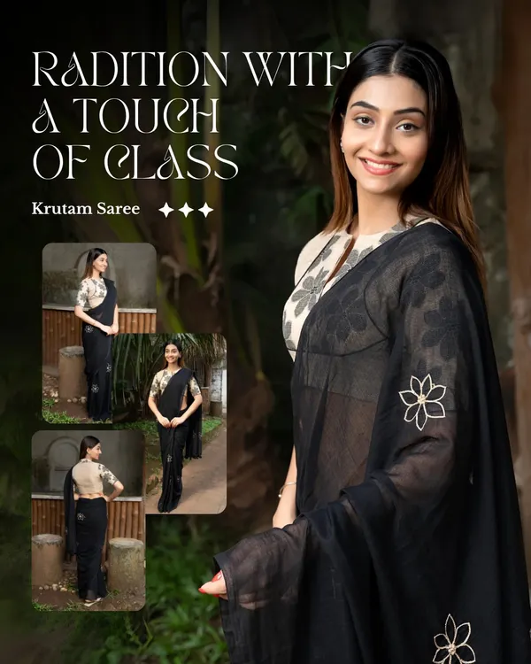 Tradition with a touch of class. The Krutam Saree, paired with a floral print blouse, is my way of saying you don’t need a crown to feel like royalty.